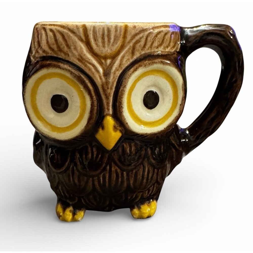 Vintage‎ Style Brown Owl Ceramic Coffee Mug Figural Owl Cup